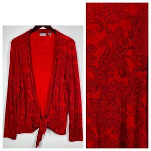 Chico's Travelers Sz 2 (Large 12 14) Cardigan Jacket Tie Front Red Paisley Asian